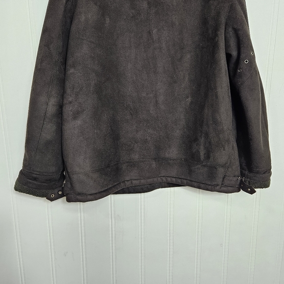 ZARA Black Faux Suede Aviator Jacket Shearling Lined Zip Coat Mens L - Picture 8 of 14